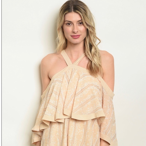 Sand Color Chiffon Off shoulder Ruffle Sundress - Picture 2 of 4